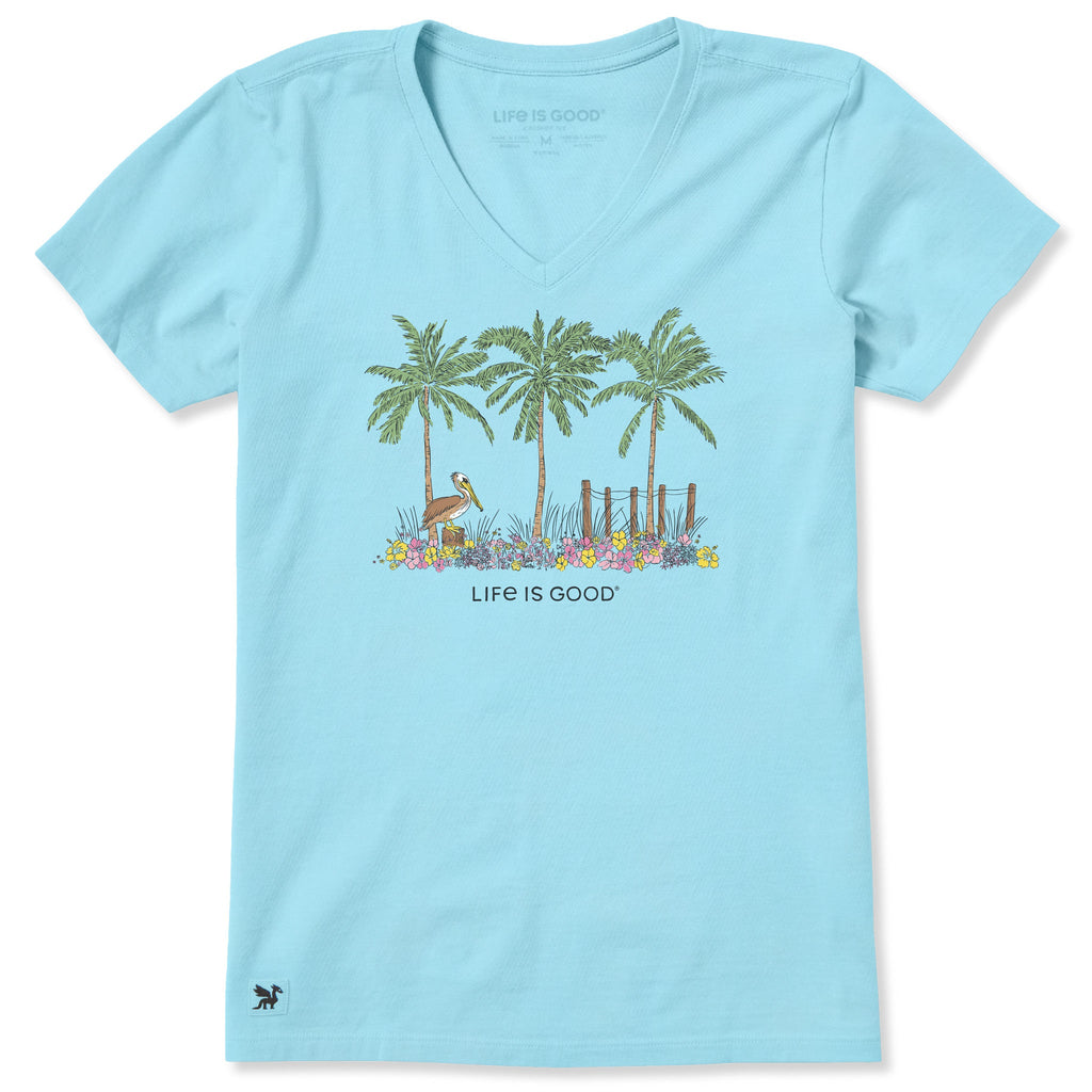 Women's Pelican Palm Flowerbed Short Sleeve Vee product image 1