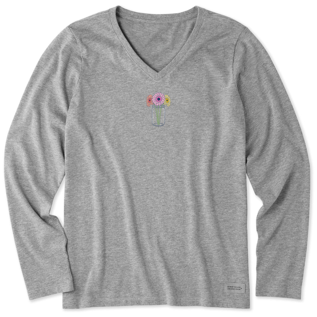 Women's Gerbera Flower Jar Long Sleeve Crusher-LITE Vee product image 1