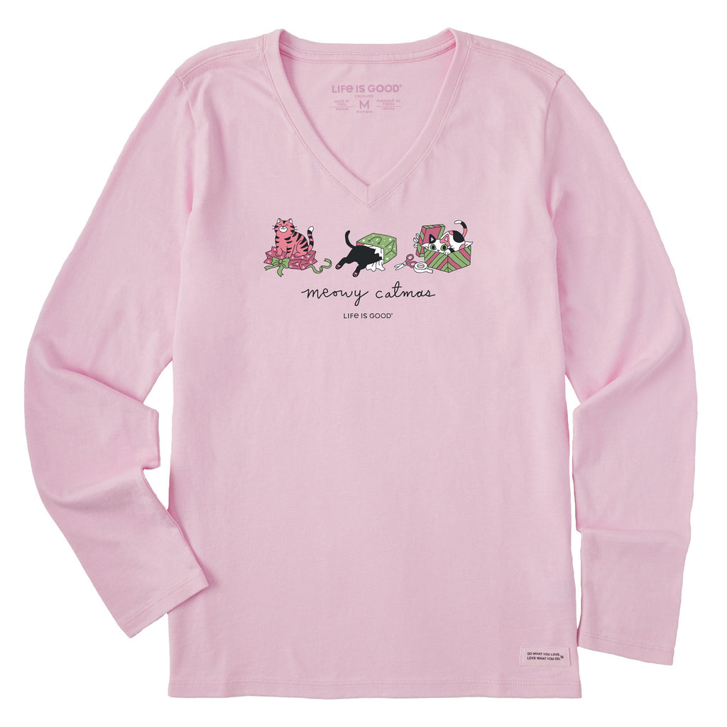 Women's Meowy Catmas Presents Trio Long Sleeve Crusher Vee product image 1