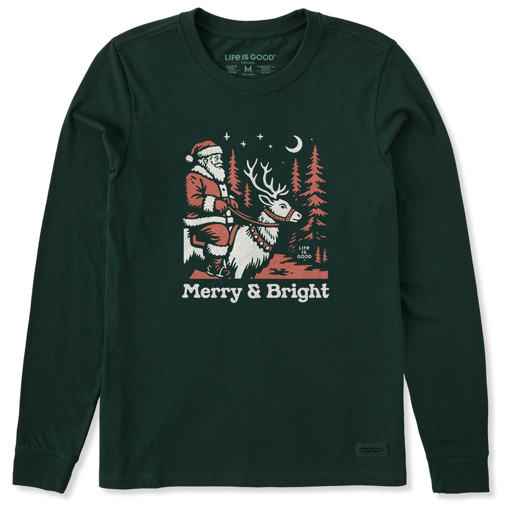 Women's Merry & Bright Santa Reindeer Long Sleeve Crusher product image 1