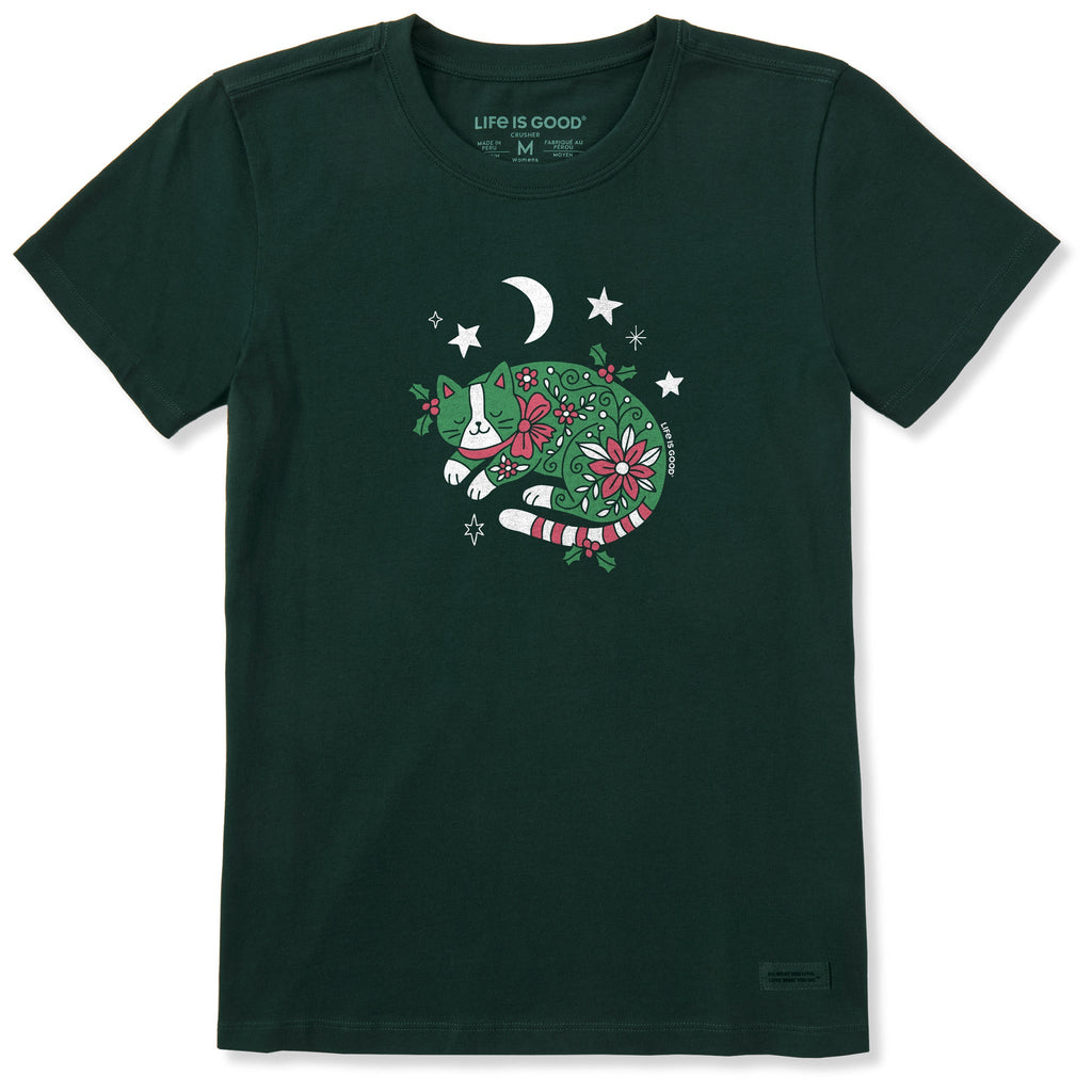 Women's Christmas Doodle Cat Short Sleeve Crusher Tee product image 1