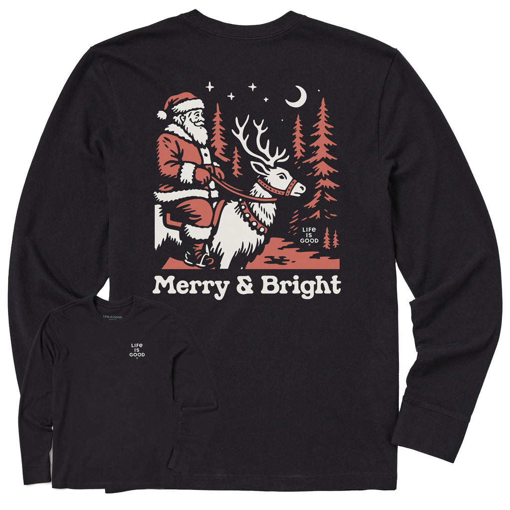 Men's Merry & Bright Santa Reindeer Long Sleeve Crusher Tee product image 1