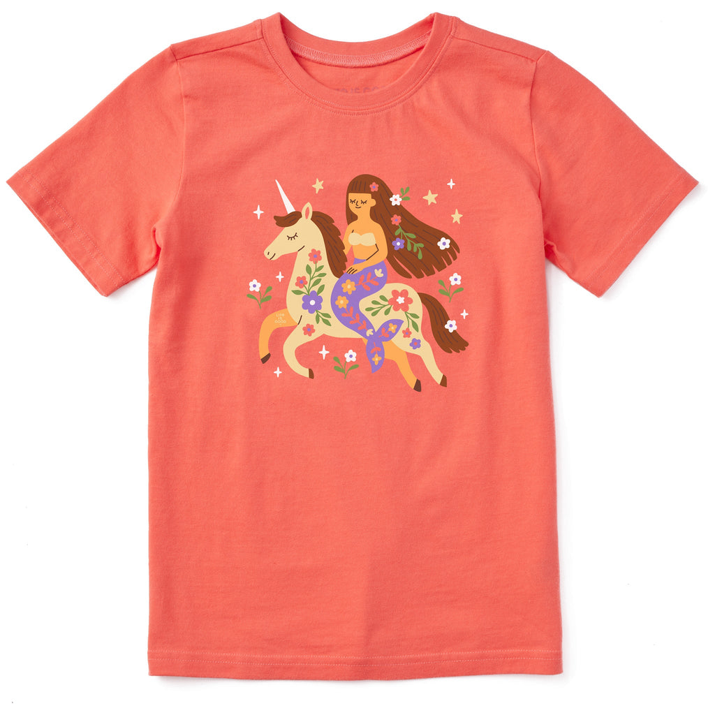 Kids Floral Mermaid on Unicorn Short Sleeve Crusher Tee product image 1