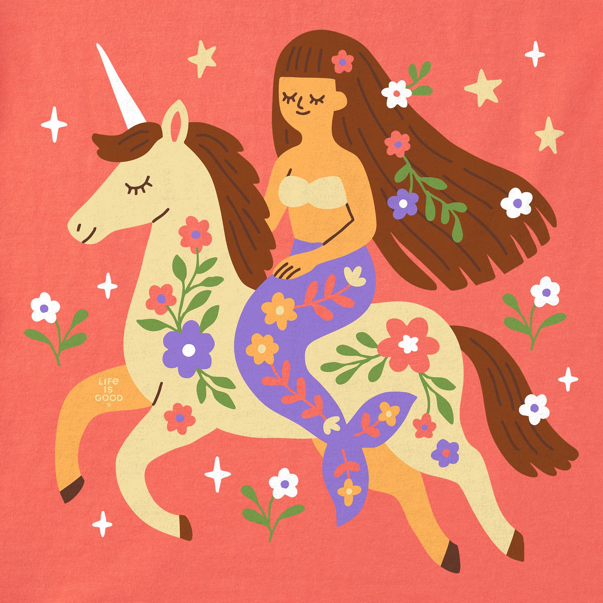 Kids Floral Mermaid on Unicorn Short Sleeve Crusher Tee product image 2